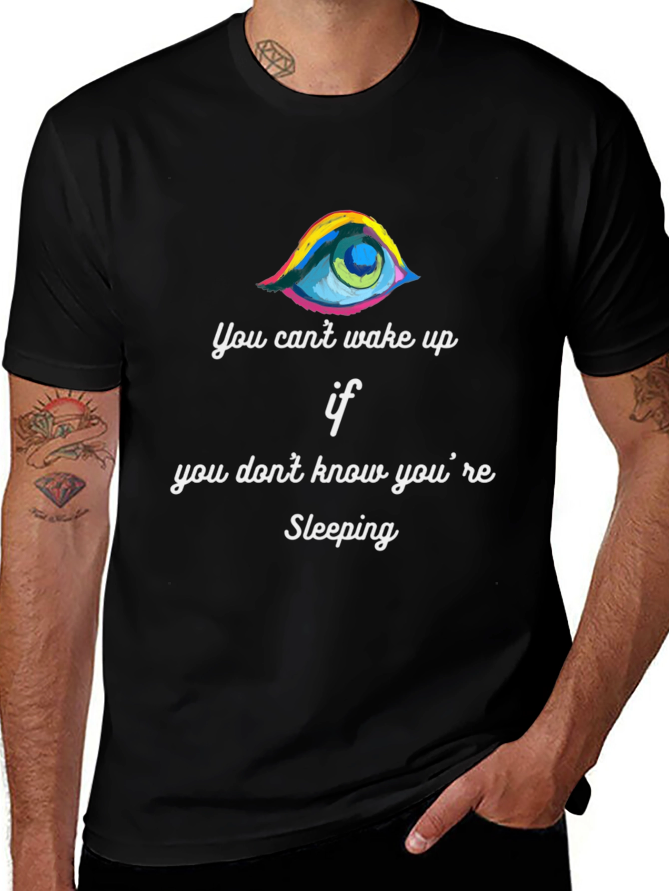 Eye-Catching Sleeping Graphic Tee - Black