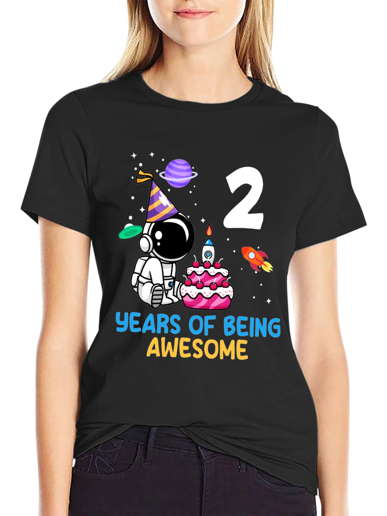 Two Years Awesome Astronaut Birthday Tee