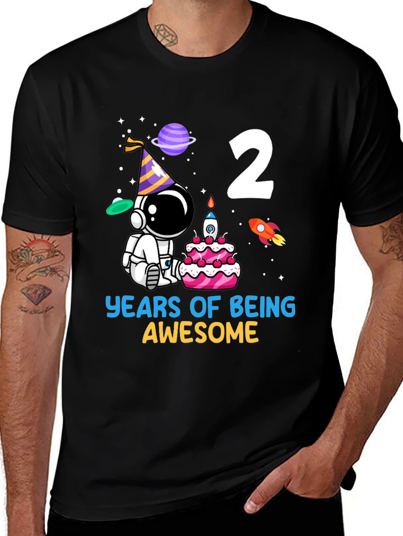 Two Years Awesome Astronaut Birthday Tee