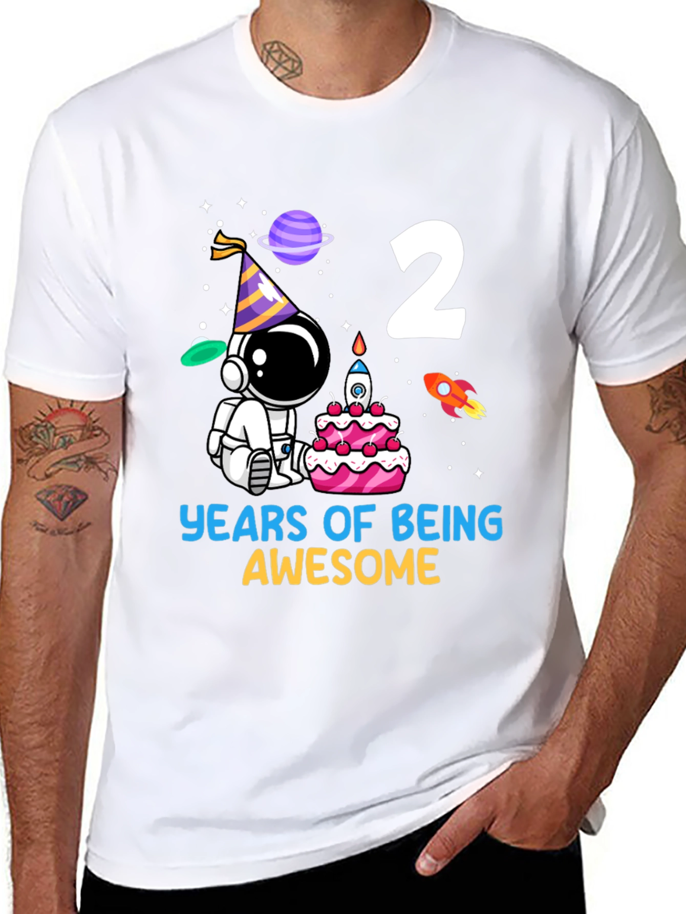 Two Years Awesome Astronaut Birthday Tee