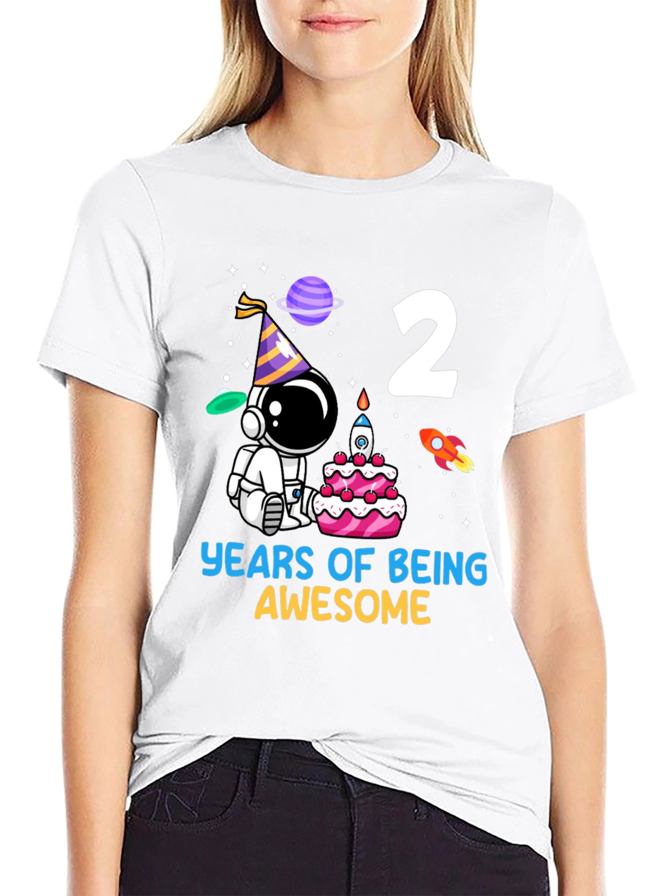 Two Years Awesome Astronaut Birthday Tee