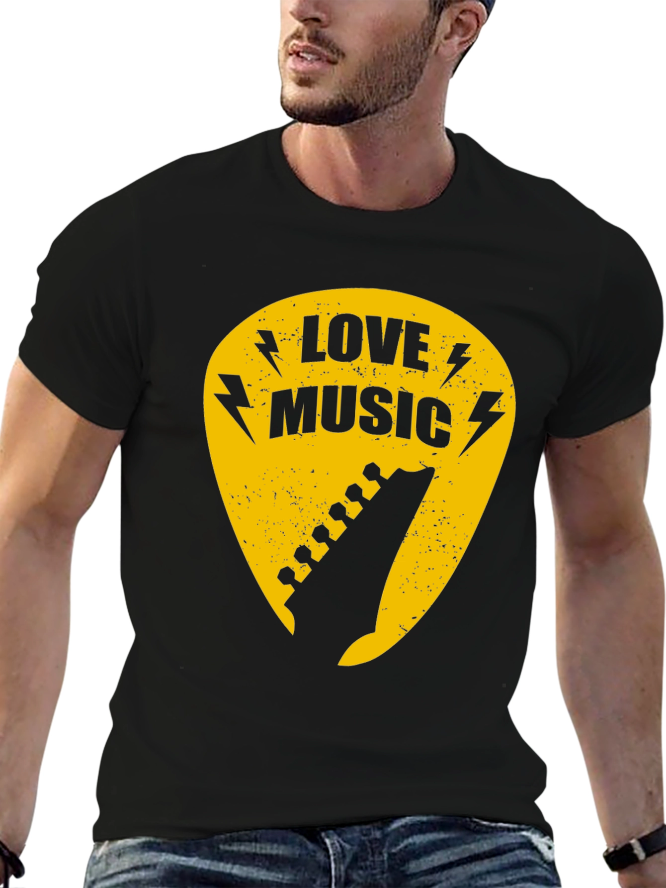 Love Music Guitar Pick Graphic Tee - Black