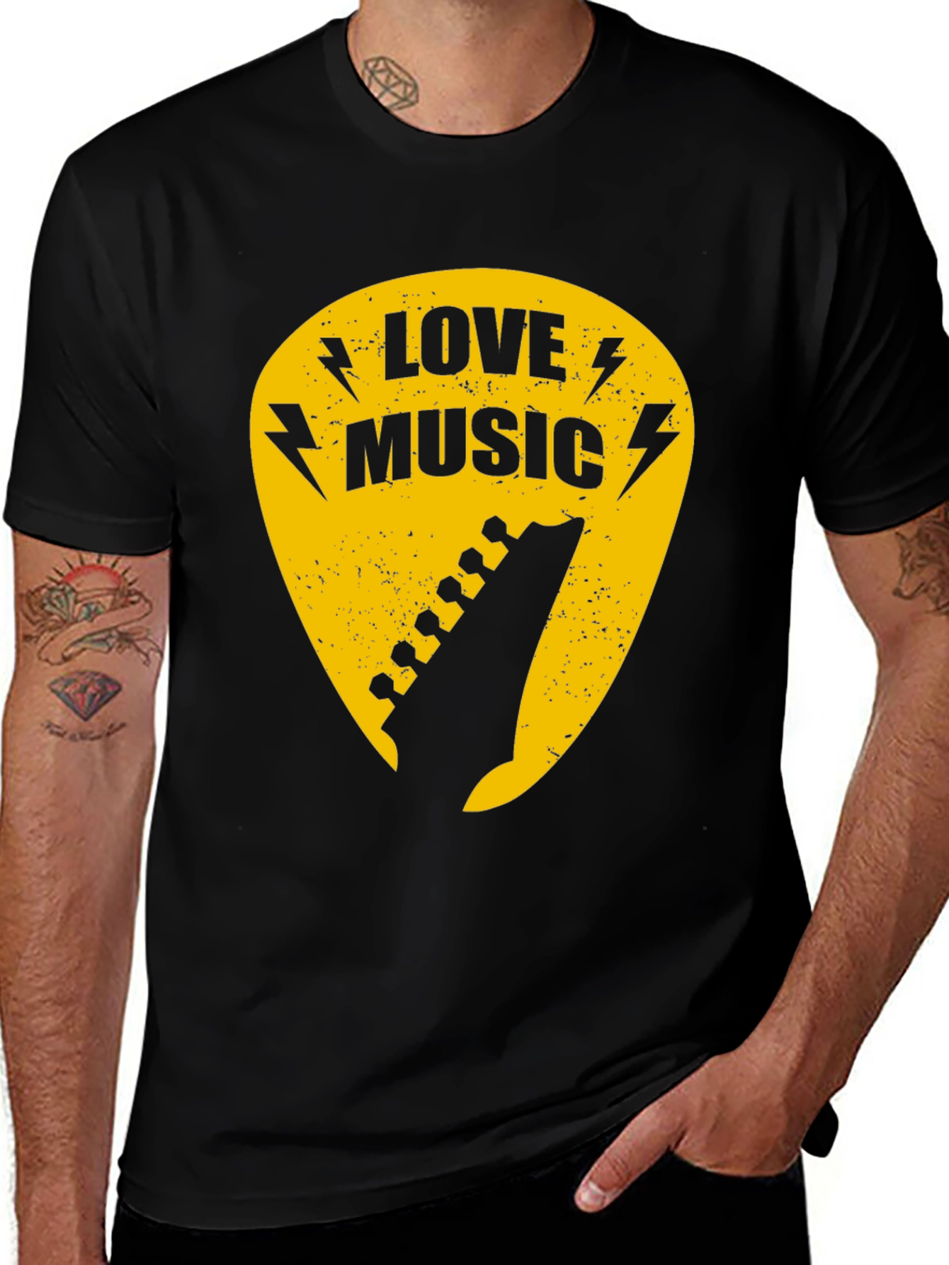 Love Music Guitar Pick Graphic Tee - Black