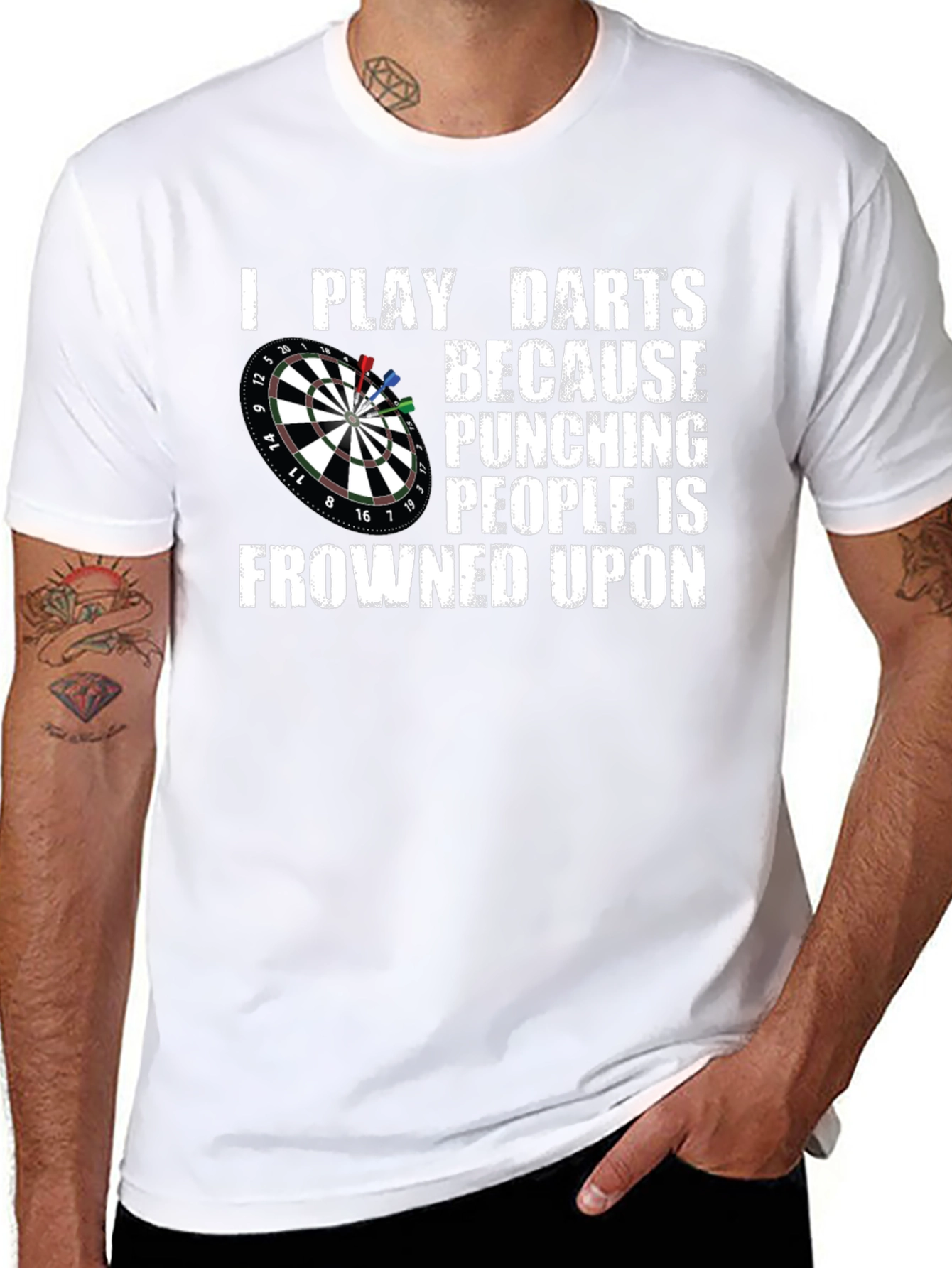 Funny Darts T-Shirt - Punching People is Frowned Upon