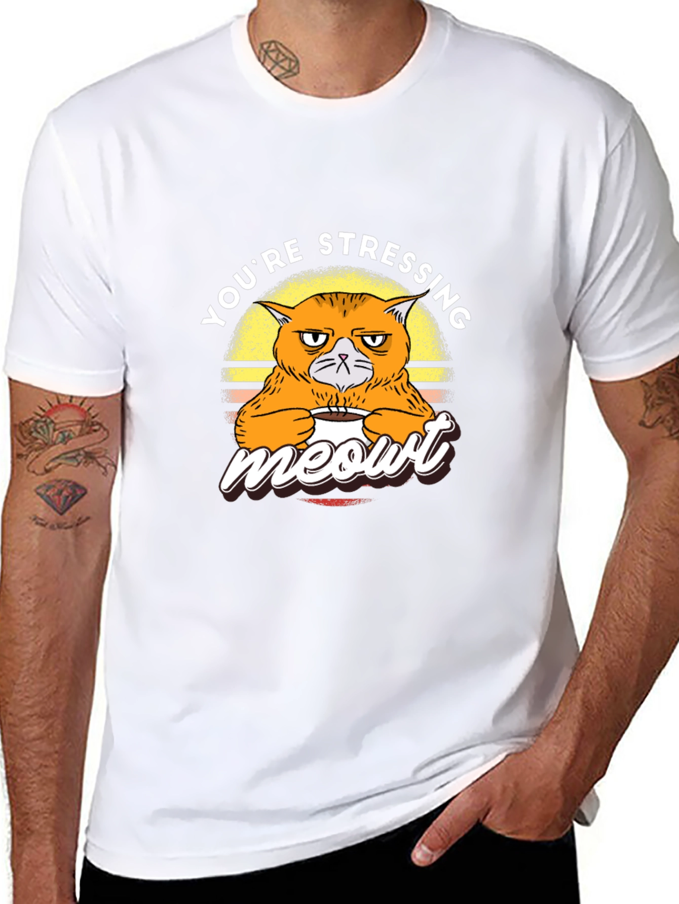 Stressed Cat Meowt T-Shirt - Funny Graphic Tee