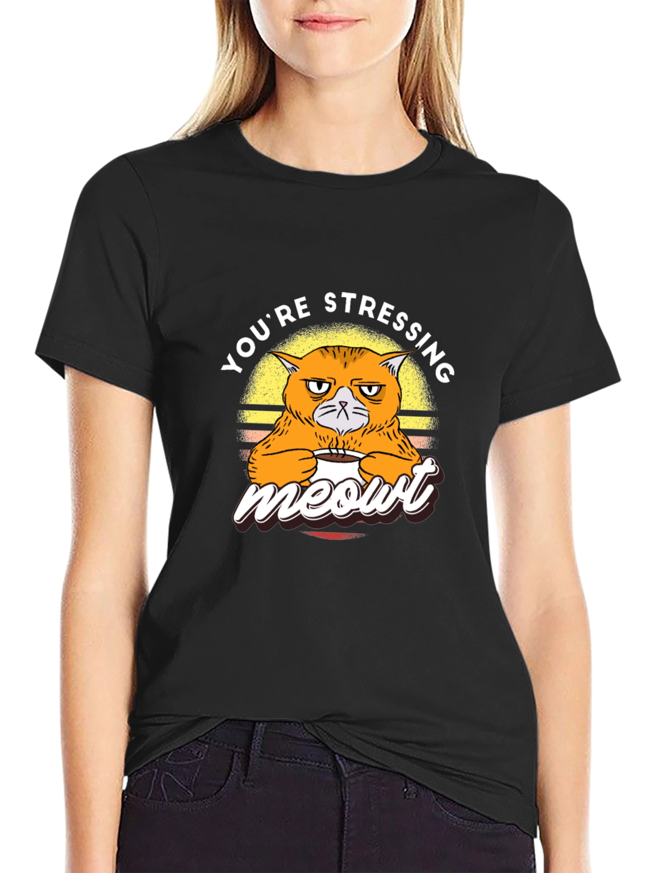 Stressed Cat Meowt T-Shirt - Funny Graphic Tee
