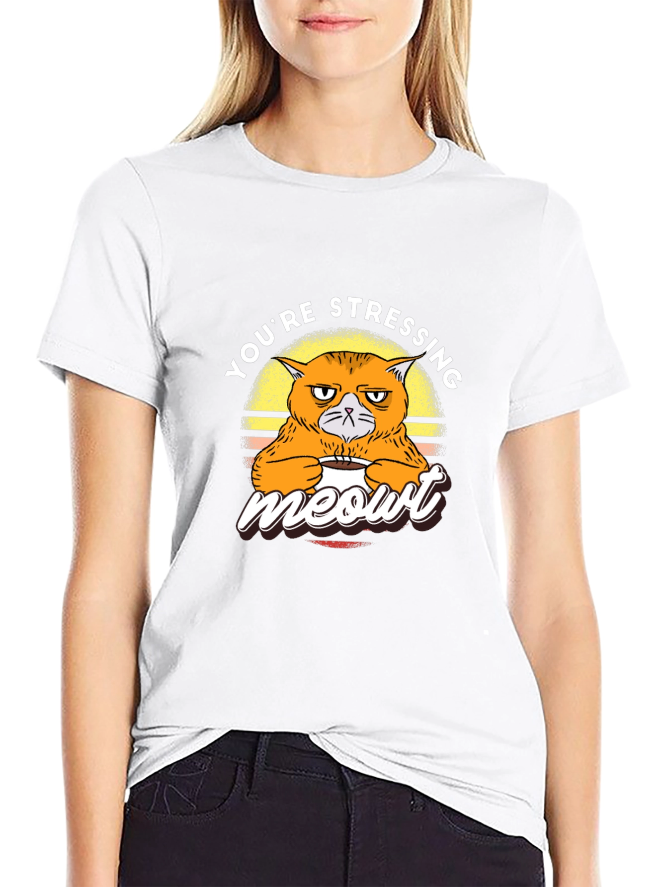 Stressed Cat Meowt T-Shirt - Funny Graphic Tee