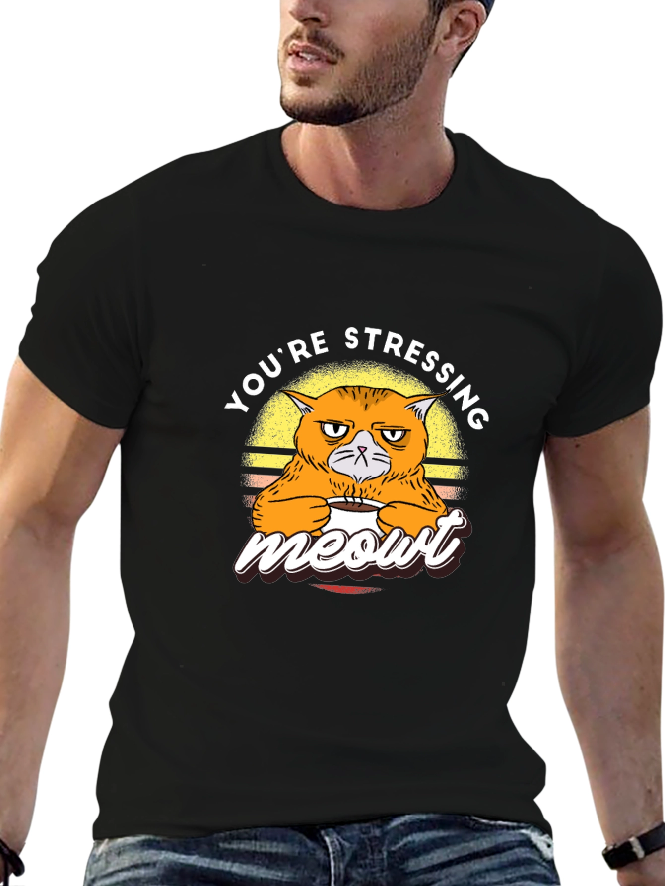 Stressed Cat Meowt T-Shirt - Funny Graphic Tee