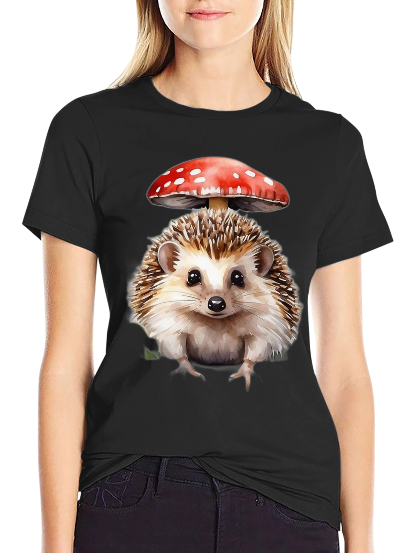 Hedgehog with Mushroom Hat Graphic T-Shirt