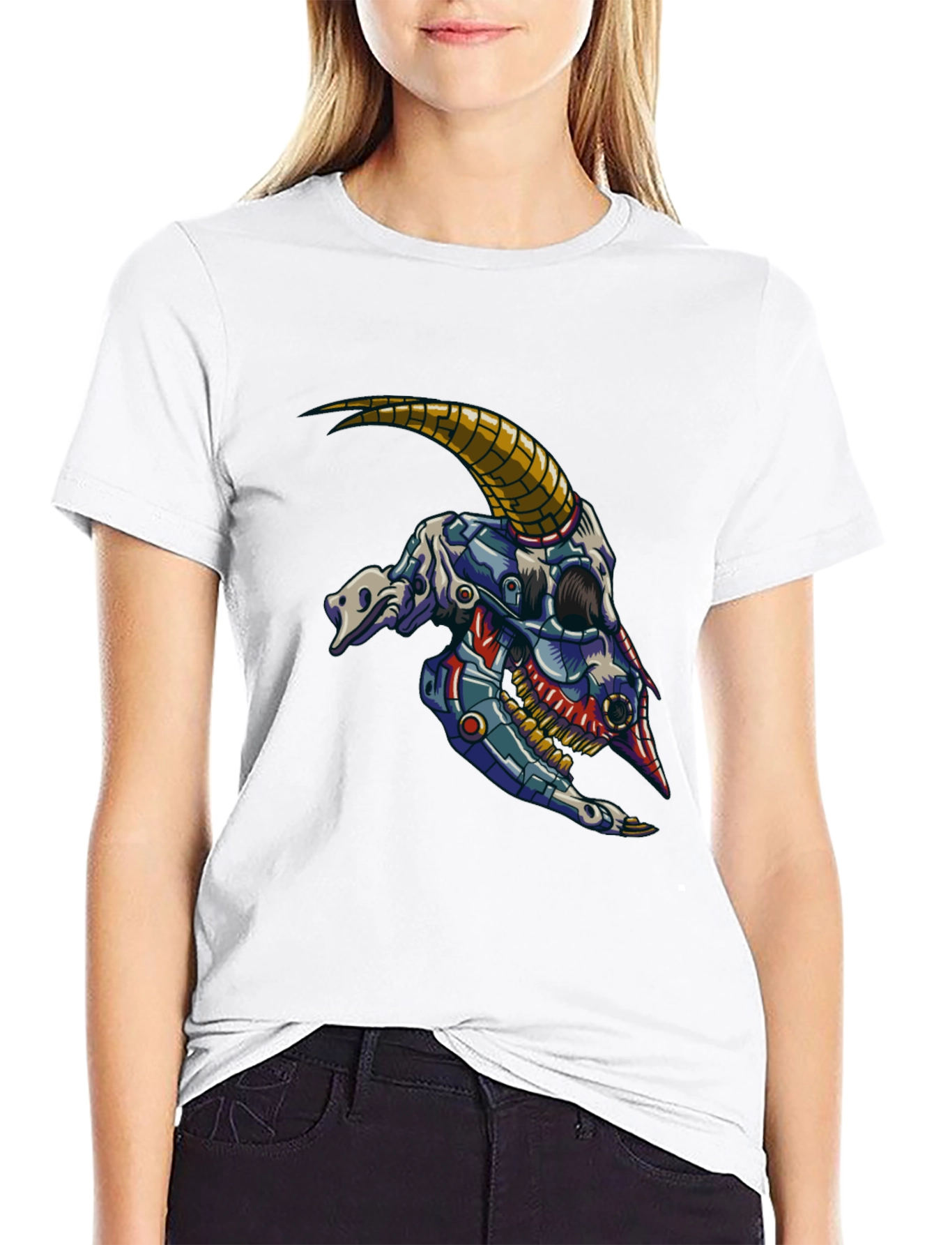 Cyber Goat Skull T-Shirt - Futuristic Design