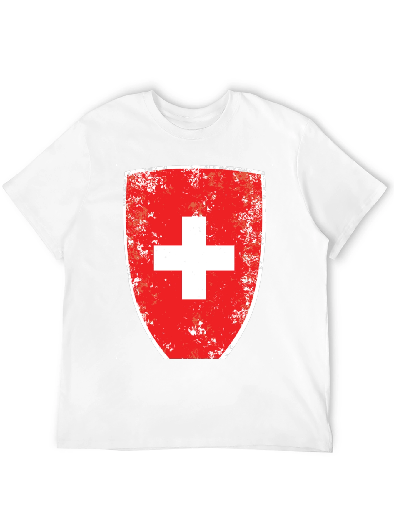 Distressed Swiss Flag Shield Graphic T-Shirt