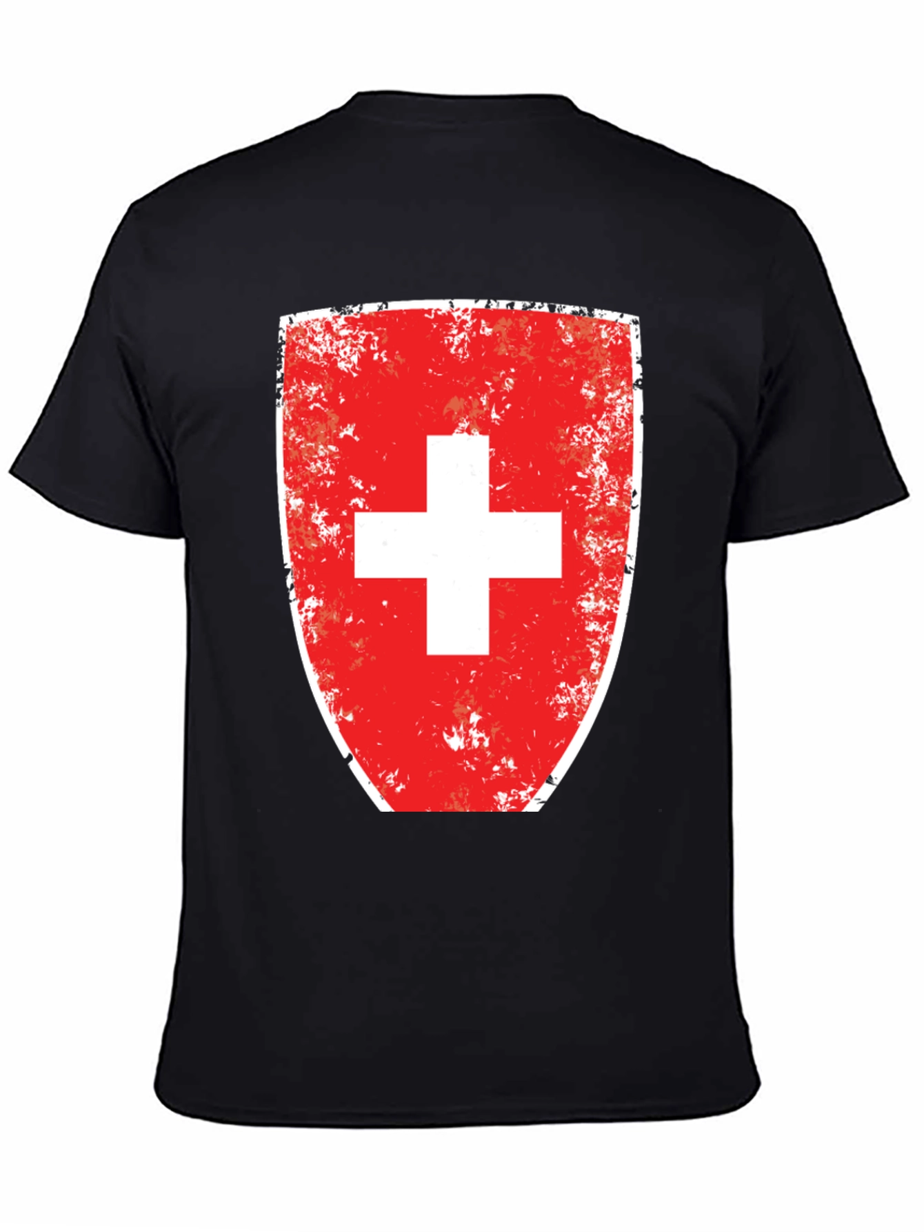 Distressed Swiss Flag Shield Graphic T-Shirt