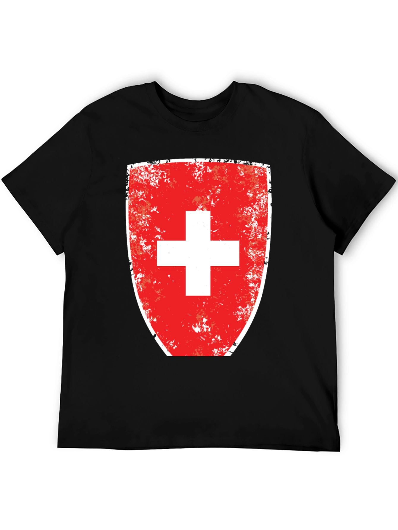 Distressed Swiss Flag Shield Graphic T-Shirt