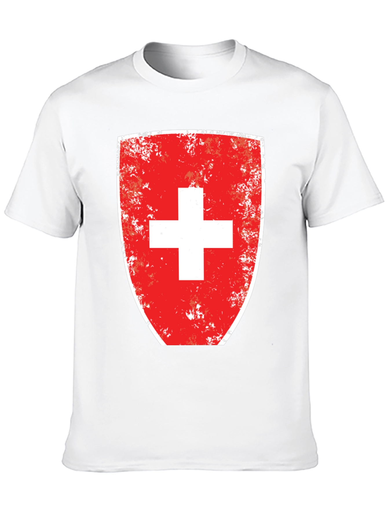 Distressed Swiss Flag Shield Graphic T-Shirt