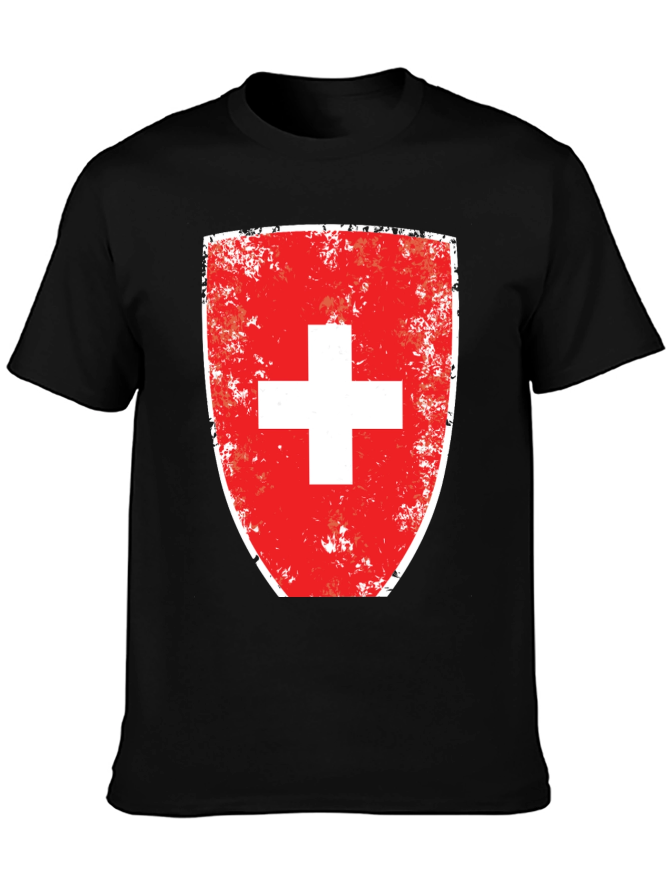 Distressed Swiss Flag Shield Graphic T-Shirt